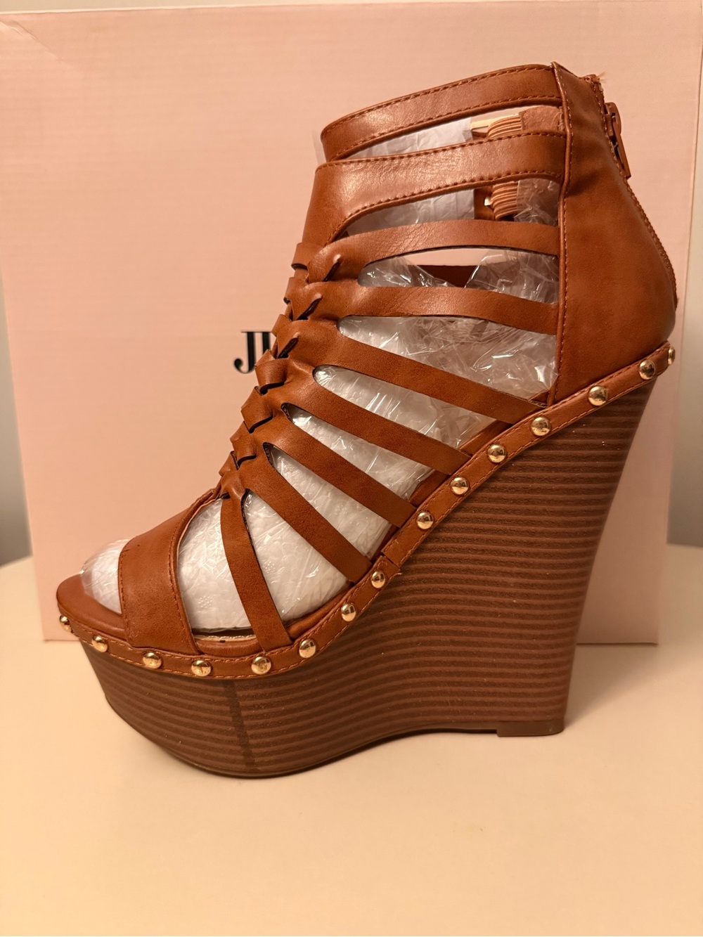 JustFab Brown Strappy Platform Wedge Heels